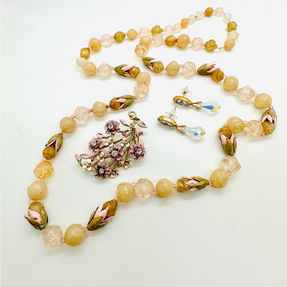 Vintage Lucite Tulip Necklace & Rhinestone Brooch